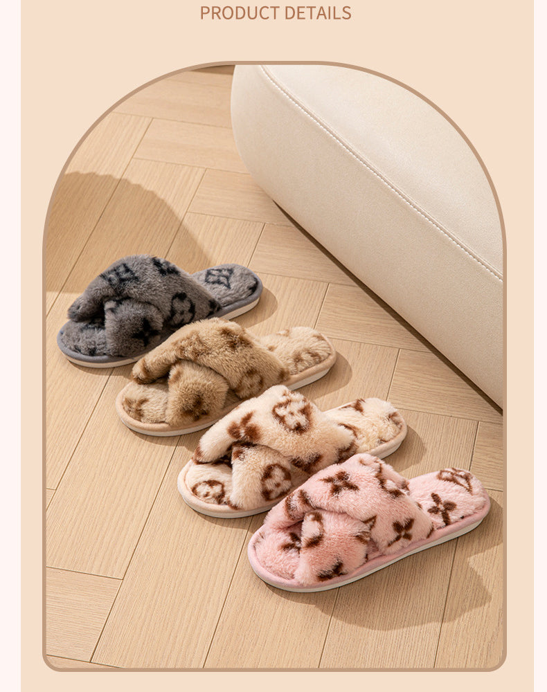 Elegant Fluffy slippers for women featuring a soft plush design, cozy fur lining and slip-on comfort-perfect for autumn and winter home wear