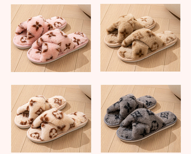 Elegant Fluffy slippers for women featuring a soft plush design, cozy fur lining and slip-on comfort-perfect for autumn and winter home wear