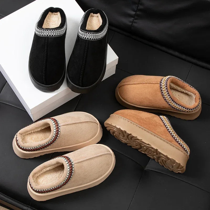 Cozy winter slippers for women with soft plush linin, non-slip soles, and stylish embroidered design- perfect for keeping your feet warm indoors