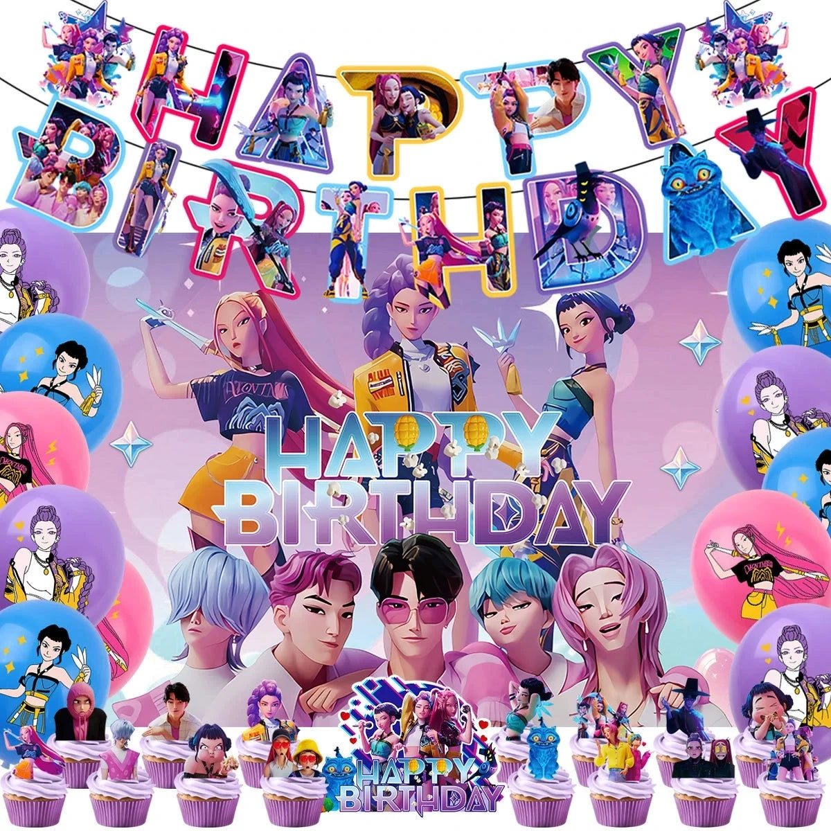 Power up your celebration with this KPop Demon Hunters Birthday Party Set! Featuring adorable Rumi, Mira, and Zoey designs, this themed kit brings action-packed fun to any party