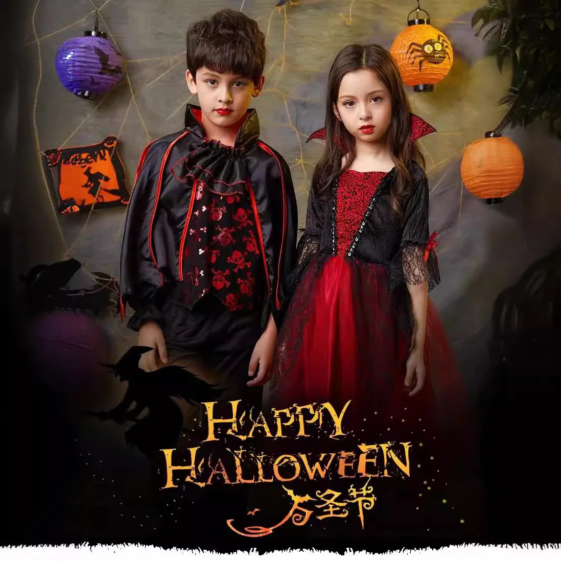 Transform your little one into a spellbinding creature of the night with this enchanting Halloween Fantasy Vampire Costume! Perfect for girls who love a touch of mystery and magic, this long tutu dress combines gothic elegance with playful charm