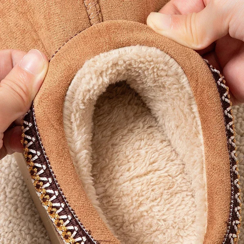 Cozy winter slippers for women with soft plush linin, non-slip soles, and stylish embroidered design- perfect for keeping your feet warm indoors