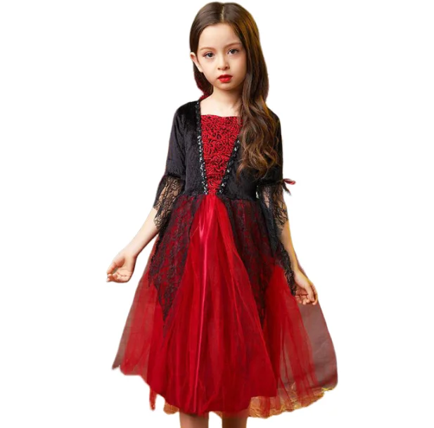 Transform your little one into a spellbinding creature of the night with this enchanting Halloween Fantasy Vampire Costume! Perfect for girls who love a touch of mystery and magic, this long tutu dress combines gothic elegance with playful charm