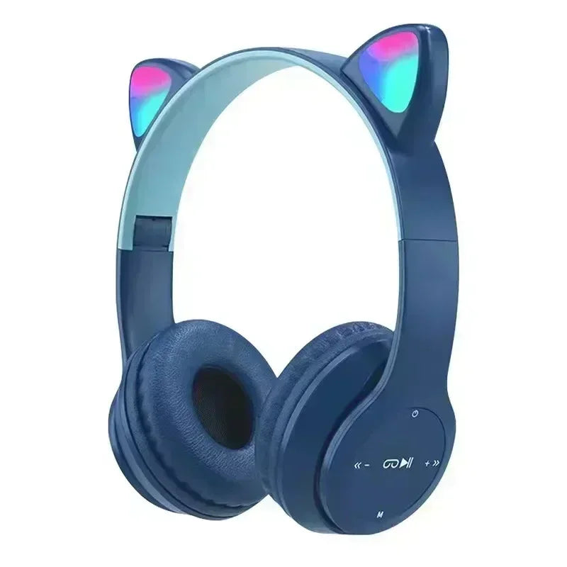 Level up your audio game with the P47M Wireless Cat Ear Headset! Designed for gamers and music lovers, these Bluetooth headphones feature LED cat ears, noise-cancelling tech, and a comfy fit for all-day wear