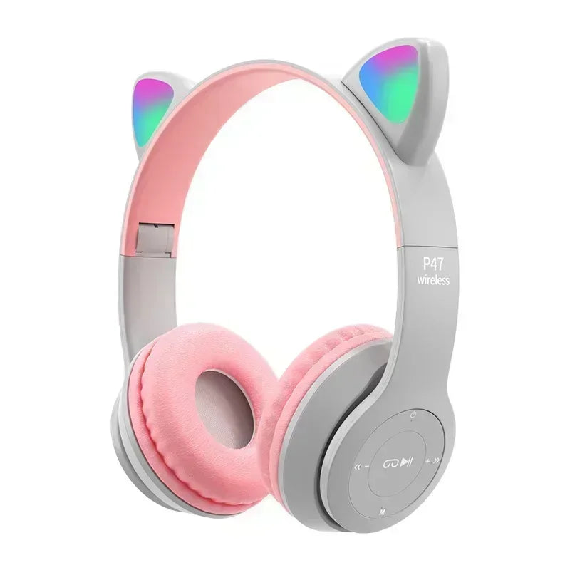 Level up your audio game with the P47M Wireless Cat Ear Headset! Designed for gamers and music lovers, these Bluetooth headphones feature LED cat ears, noise-cancelling tech, and a comfy fit for all-day wear