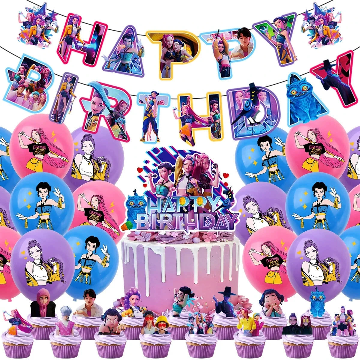 Power up your celebration with this KPop Demon Hunters Birthday Party Set! Featuring adorable Rumi, Mira, and Zoey designs, this themed kit brings action-packed fun to any party