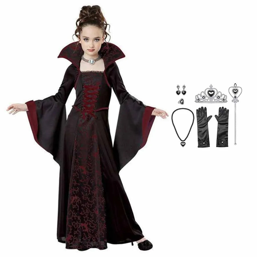 Transform your little one into a spellbinding creature of the night with this enchanting Halloween Fantasy Vampire Costume! Perfect for girls who love a touch of mystery and magic, this long tutu dress combines gothic elegance with playful charm