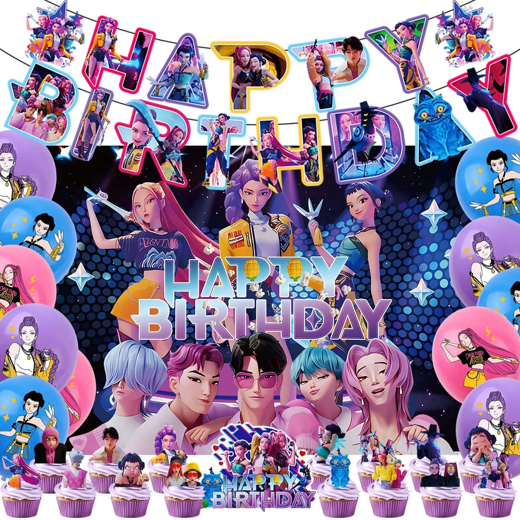 Power up your celebration with this KPop Demon Hunters Birthday Party Set! Featuring adorable Rumi, Mira, and Zoey designs, this themed kit brings action-packed fun to any party