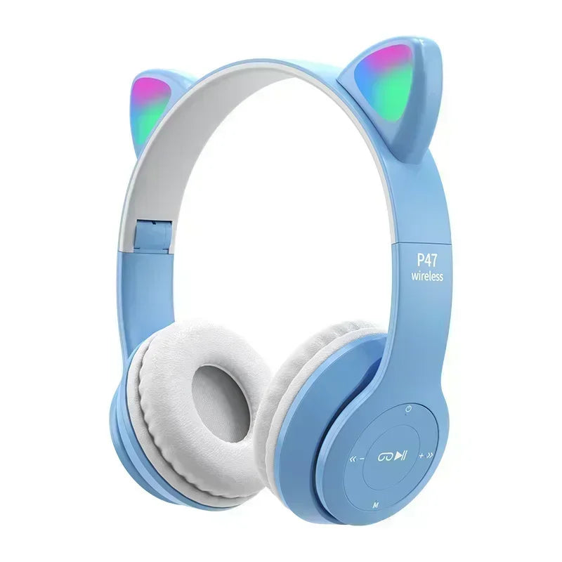 Level up your audio game with the P47M Wireless Cat Ear Headset! Designed for gamers and music lovers, these Bluetooth headphones feature LED cat ears, noise-cancelling tech, and a comfy fit for all-day wear