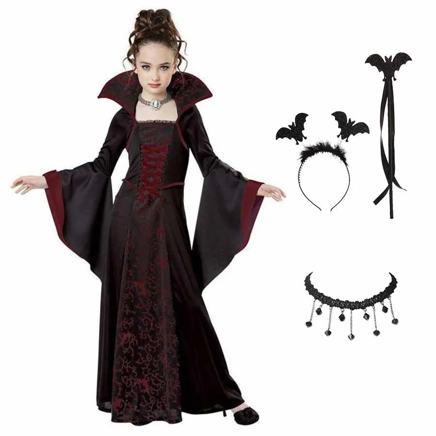 Transform your little one into a spellbinding creature of the night with this enchanting Halloween Fantasy Vampire Costume! Perfect for girls who love a touch of mystery and magic, this long tutu dress combines gothic elegance with playful charm