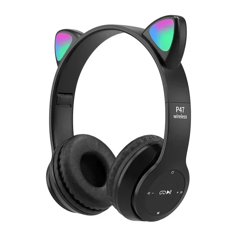 Level up your audio game with the P47M Wireless Cat Ear Headset! Designed for gamers and music lovers, these Bluetooth headphones feature LED cat ears, noise-cancelling tech, and a comfy fit for all-day wear