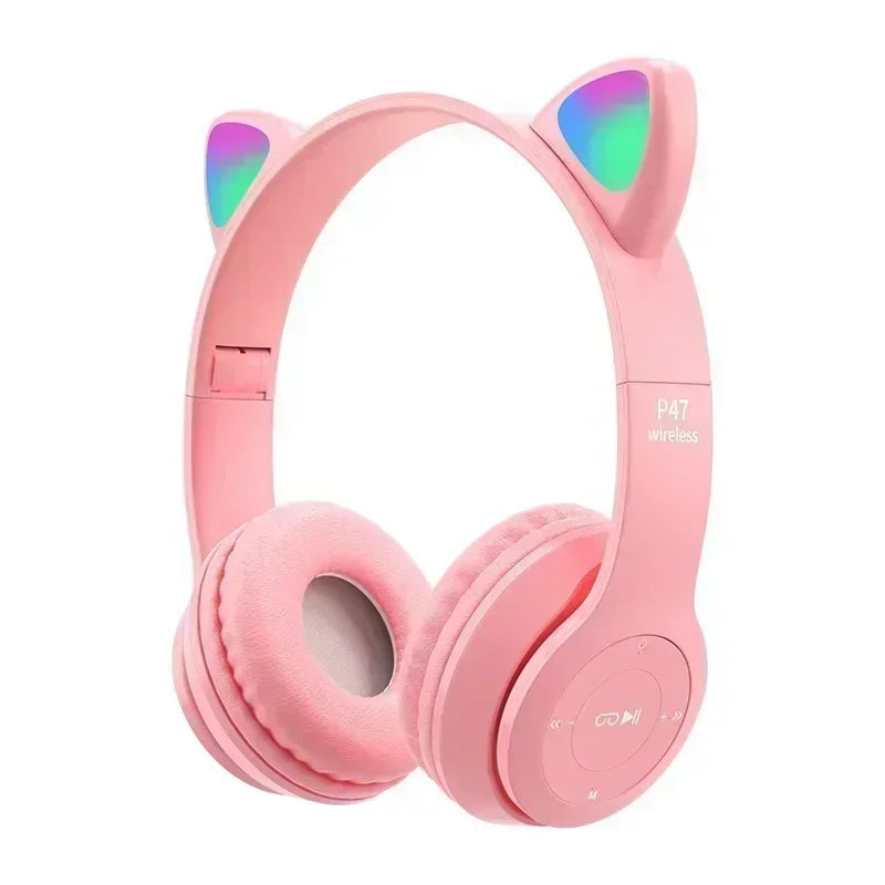 Level up your audio game with the P47M Wireless Cat Ear Headset! Designed for gamers and music lovers, these Bluetooth headphones feature LED cat ears, noise-cancelling tech, and a comfy fit for all-day wear