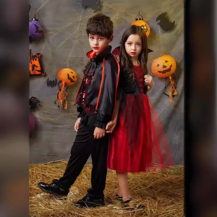 Transform your little one into a spellbinding creature of the night with this enchanting Halloween Fantasy Vampire Costume! Perfect for girls who love a touch of mystery and magic, this long tutu dress combines gothic elegance with playful charm