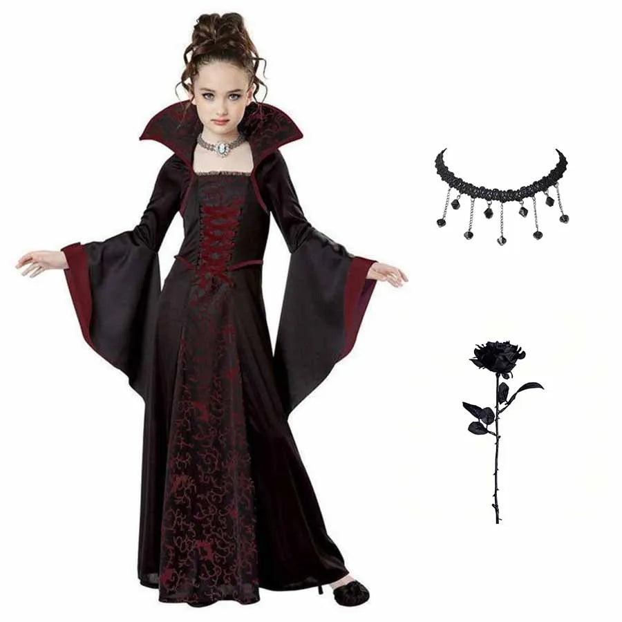 Transform your little one into a spellbinding creature of the night with this enchanting Halloween Fantasy Vampire Costume! Perfect for girls who love a touch of mystery and magic, this long tutu dress combines gothic elegance with playful charm