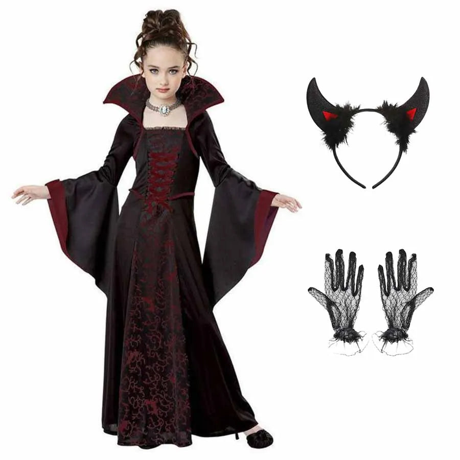 Transform your little one into a spellbinding creature of the night with this enchanting Halloween Fantasy Vampire Costume! Perfect for girls who love a touch of mystery and magic, this long tutu dress combines gothic elegance with playful charm