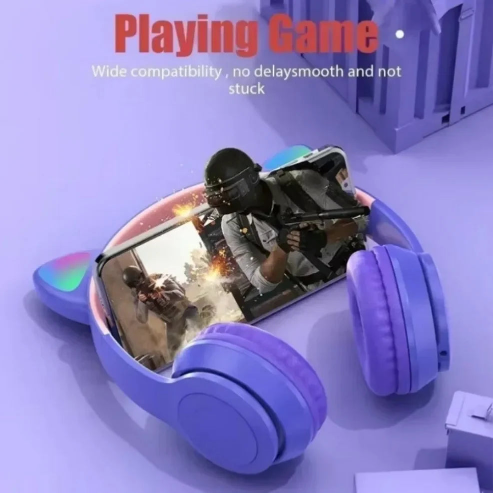 Level up your audio game with the P47M Wireless Cat Ear Headset! Designed for gamers and music lovers, these Bluetooth headphones feature LED cat ears, noise-cancelling tech, and a comfy fit for all-day wear